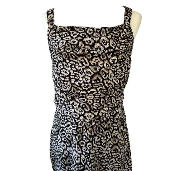 New Ann Taylor Cheetah Black Tan Ruched Flounce Waist Sheath Sz 12P Animal Print - Picture 11 of 12